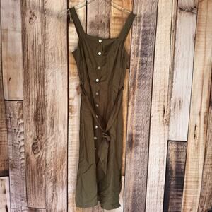 Rails Dress Clement Button-Front Belted Midi Linen Blend Green Minimalist S NWT